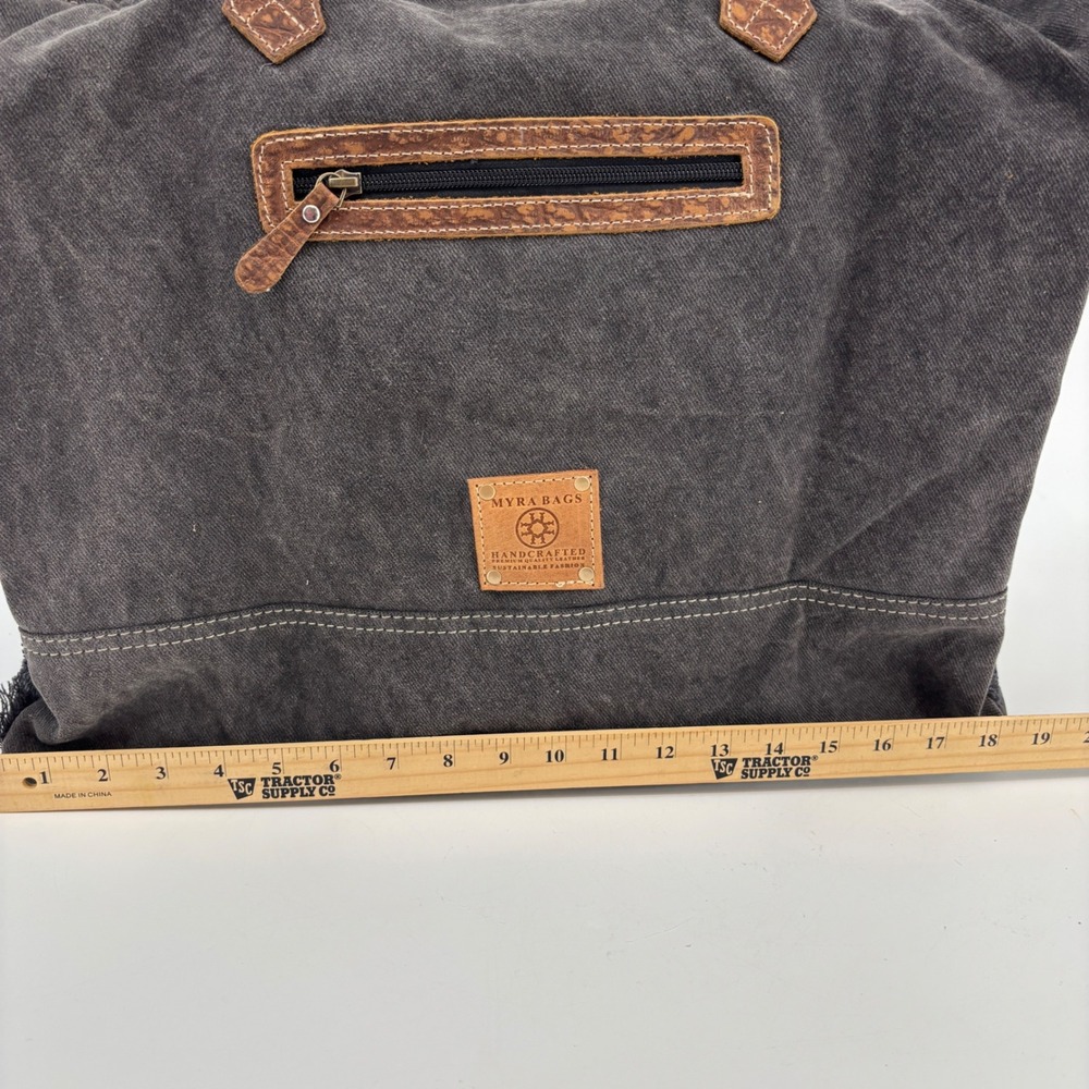 Myra Bag Saddle Belle Weekender Bag Women Large Brown Cowhide Canvas S-12115 - Picture 6 of 13